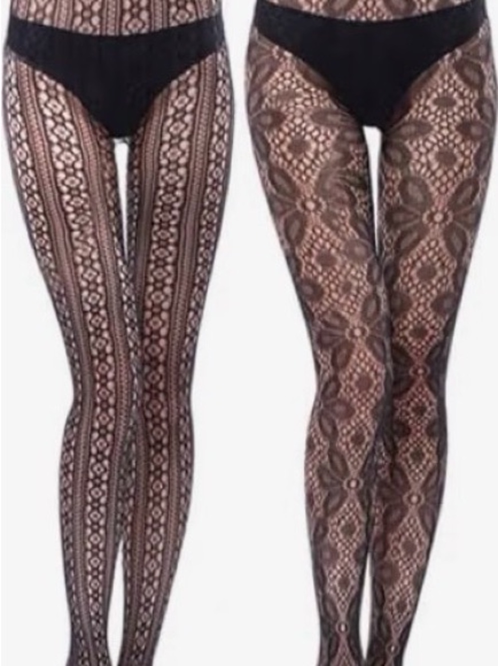 Black Patterned Lace Tights - Women's Stylish Hosiery